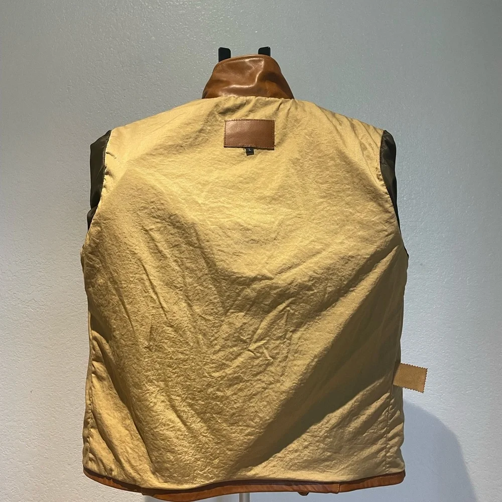 Men's Tan Leather & Patterned Wool Panel Jacket